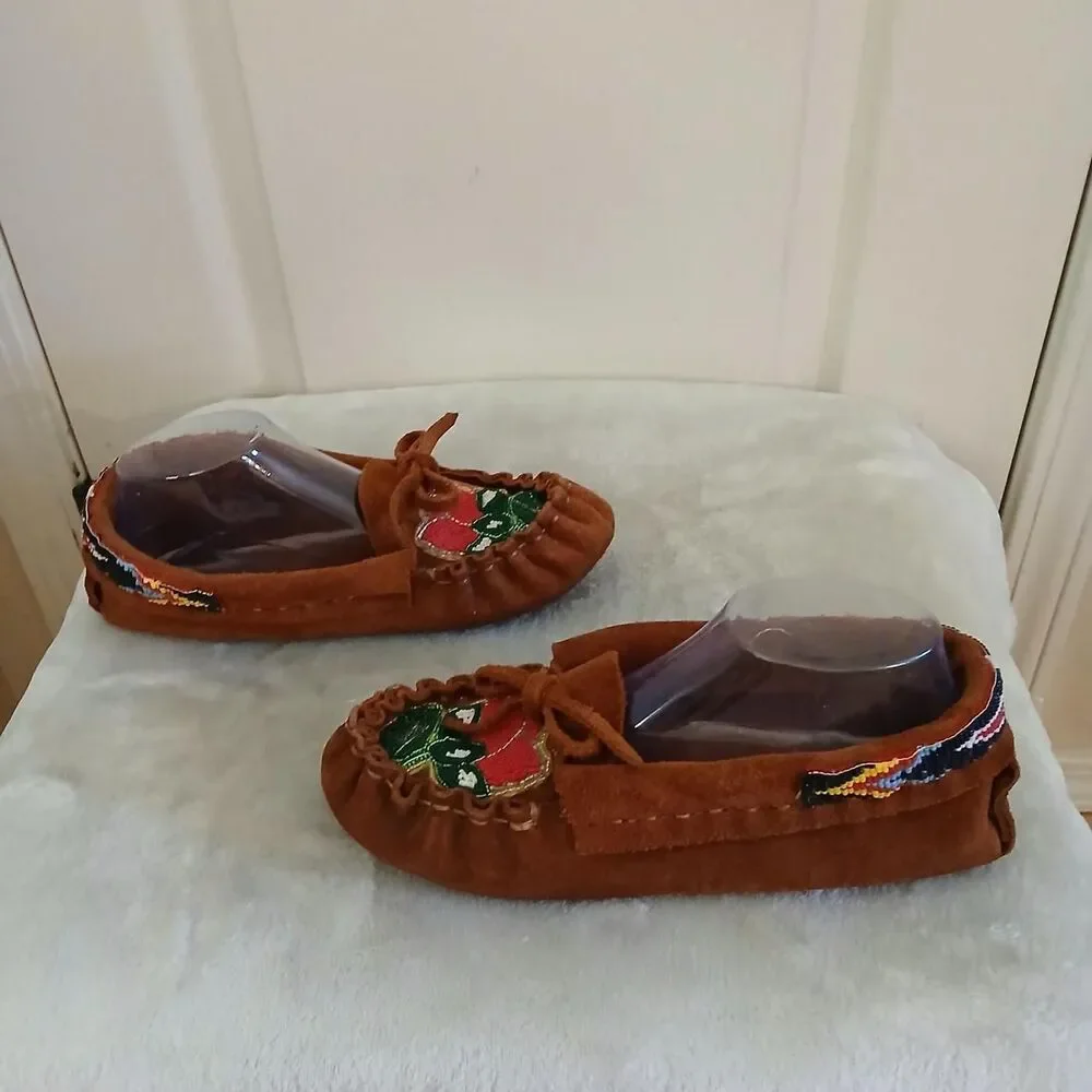 Handmade Beaded Floral Suede Moccasins Soft Sole Earthing Slippers Southwestern